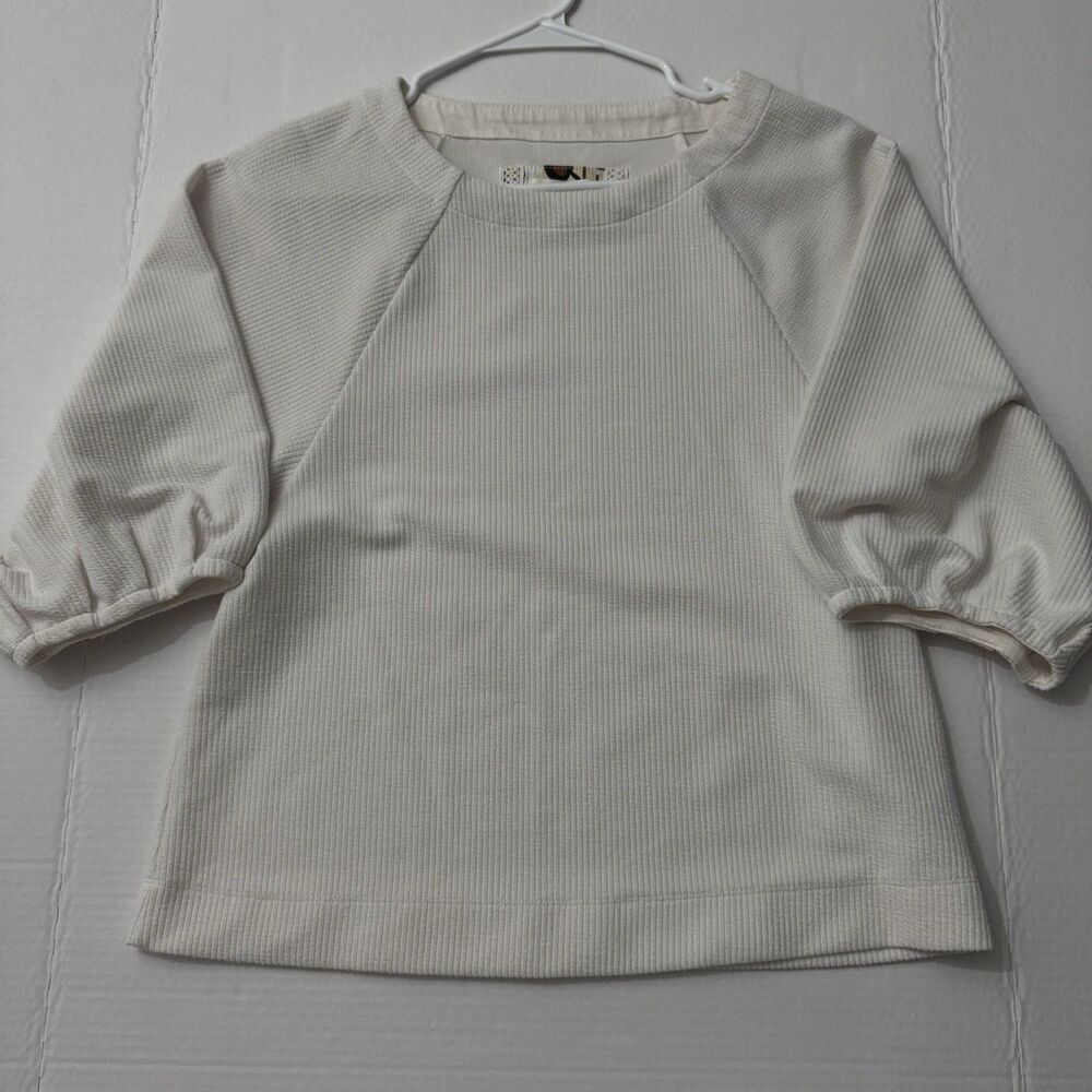Maeve by Anthropologie Macie Ribbed Dolman Sleeve Textured Top in Ivory Boho S